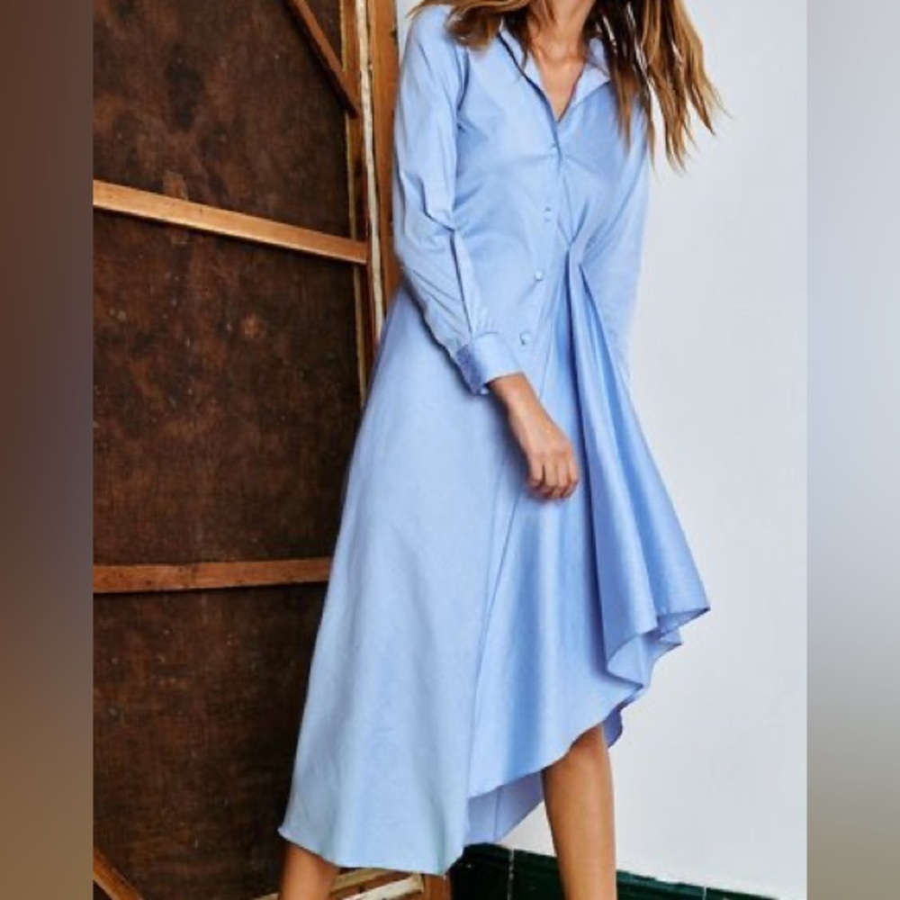 ALEXIS Elegant Blue Asymmetrical Shirt Dress XS - Picture 2 of 10